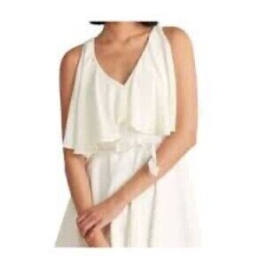 Jay Godfrey White Sleeveless V-neck‎ Cold shoulder Dress Velvet Waist Tie Size 0